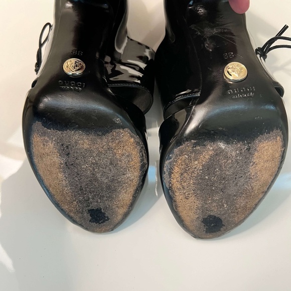 Gucci Patent Leather Peep Toe Patent Leather Booties Booties Sz 8 - Picture 8 of 9